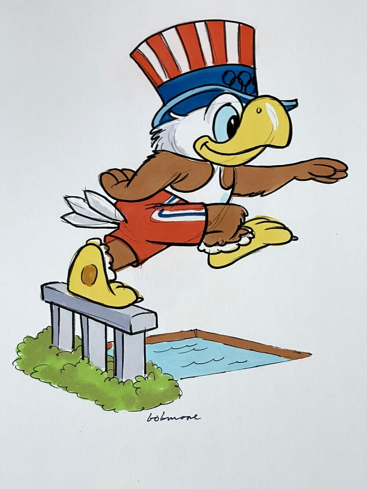 **RARE** Sam Olympic Eagle Original Drawing BOB MOORE Signed (Walt Disney 1984)