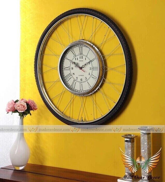 Vintage Nautical Retro Industrial Smith London Bicycle Wheel Round Wall Clock