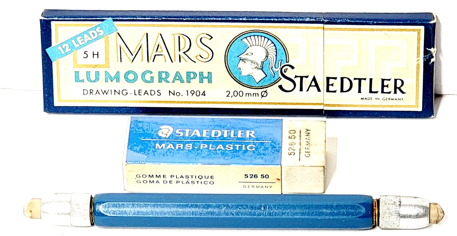 Vintage Vemco Tec Drafting Eraser Blue / Staedtler Mars Lumograph Drawing Leads