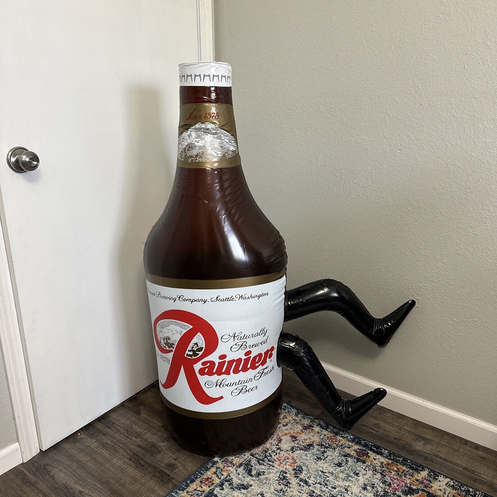 Rainier Beer Large Inflatable Hanging Bottle Almost 4’ Long