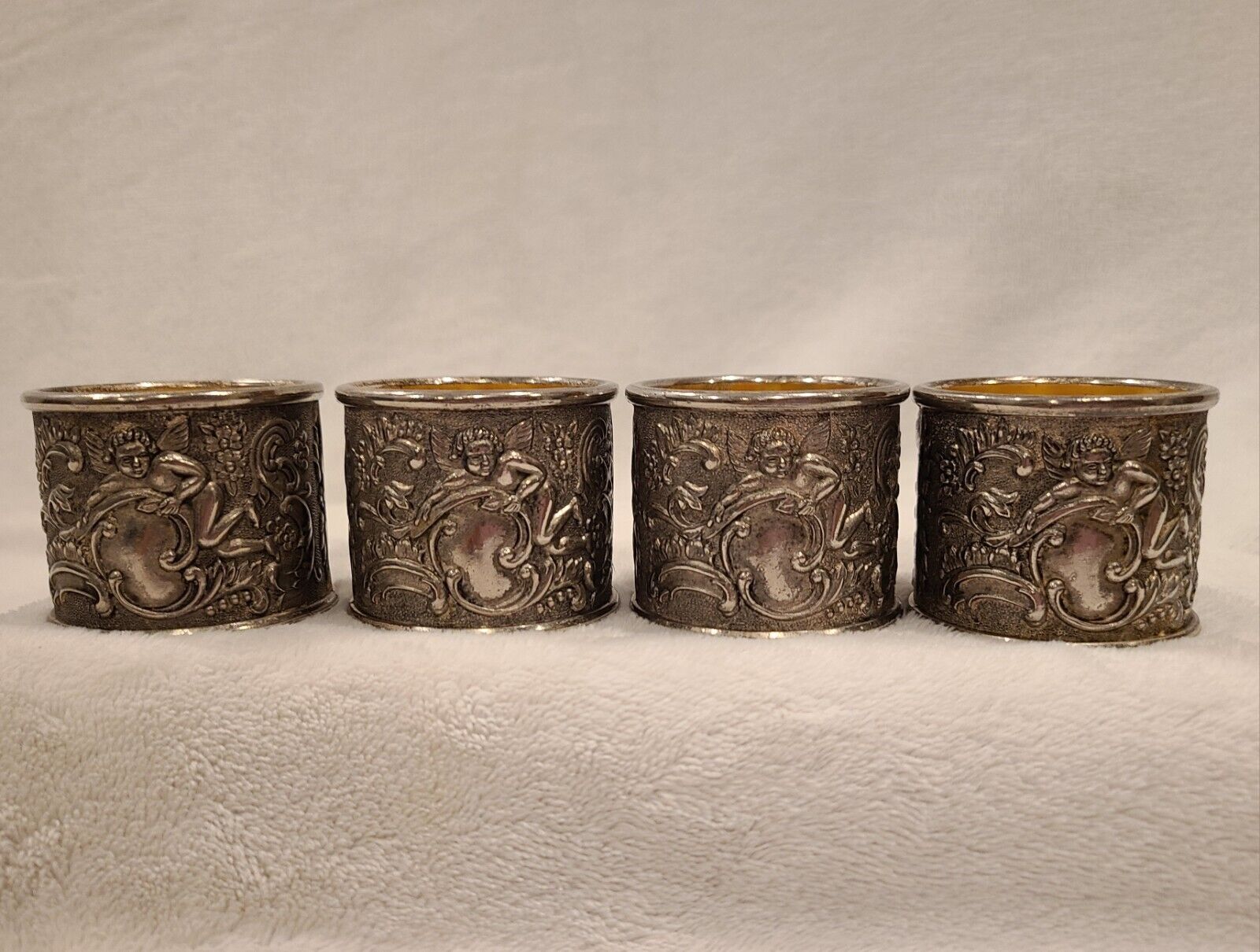 Silver Plated Napkin Rings w Cherubs & Scroll Work Holiday Imports Set of 4