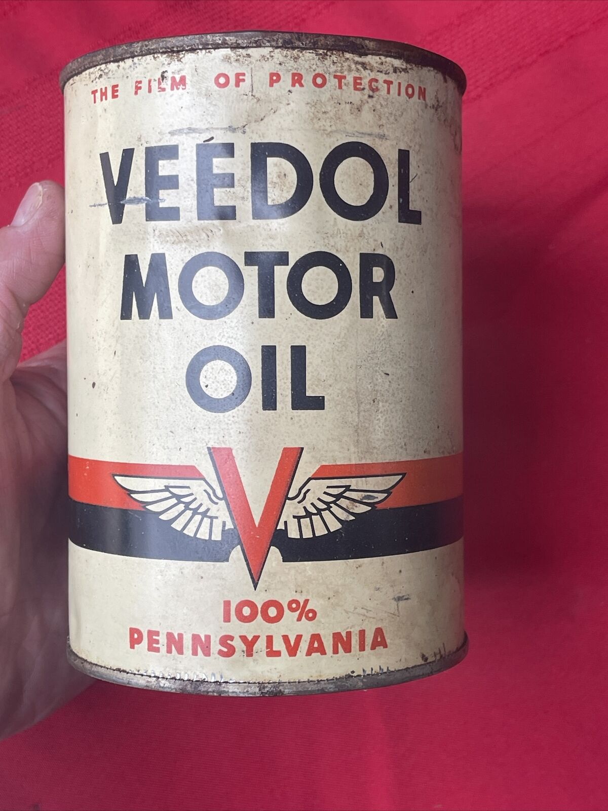 Empty VEEDOL 1 Quart Metal Can - Vintage  Motor Oil  Flying V Logo