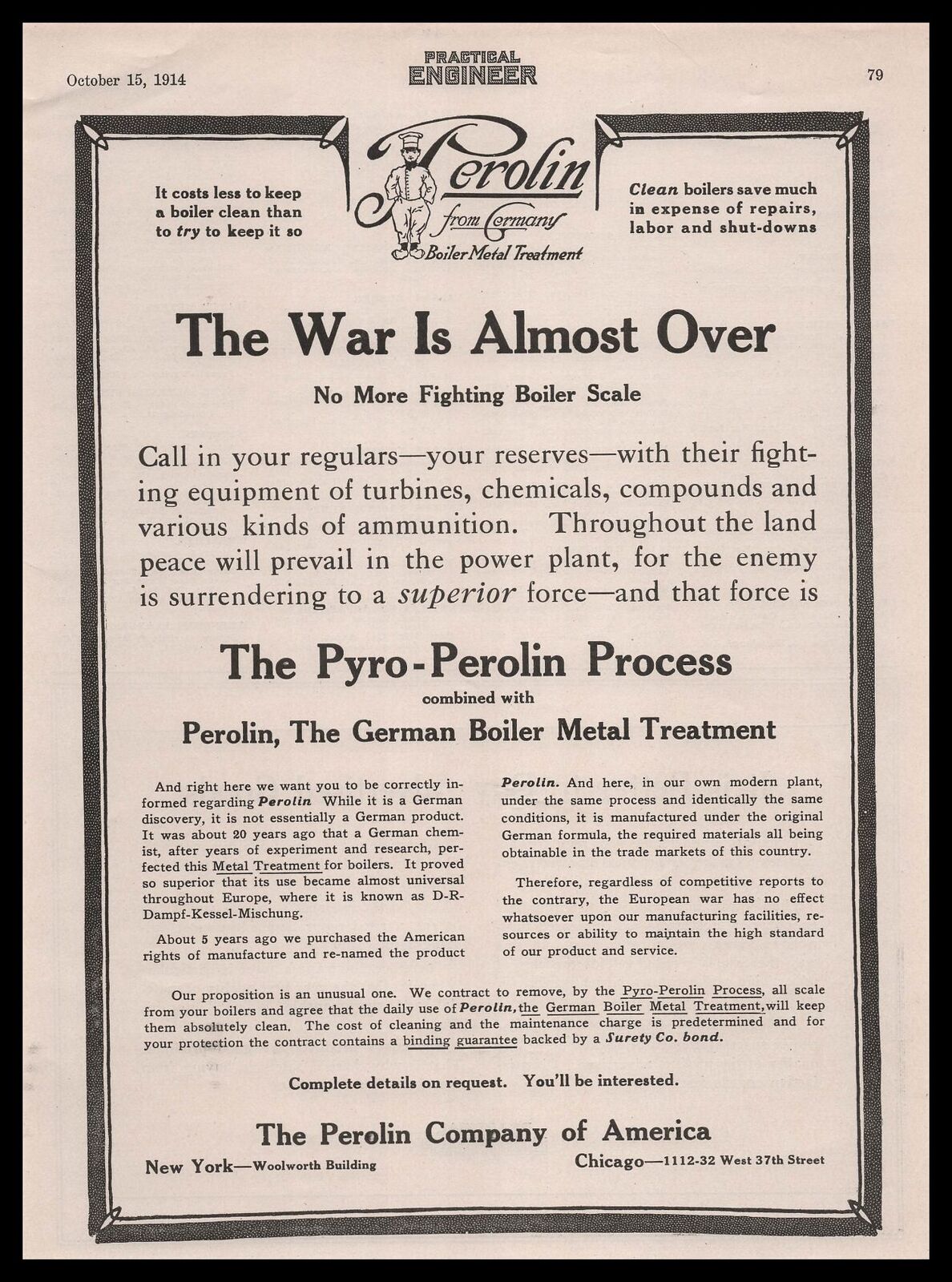 1914 Perolin Company Boiler Metal Treatment \
