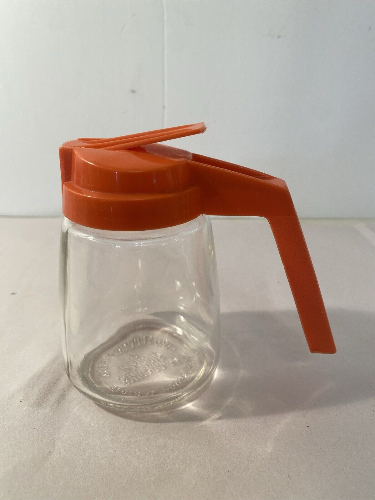 Vintage Federal Housewares Syrup Dispenser Orange Top Clear Glass Retro VCA Corp