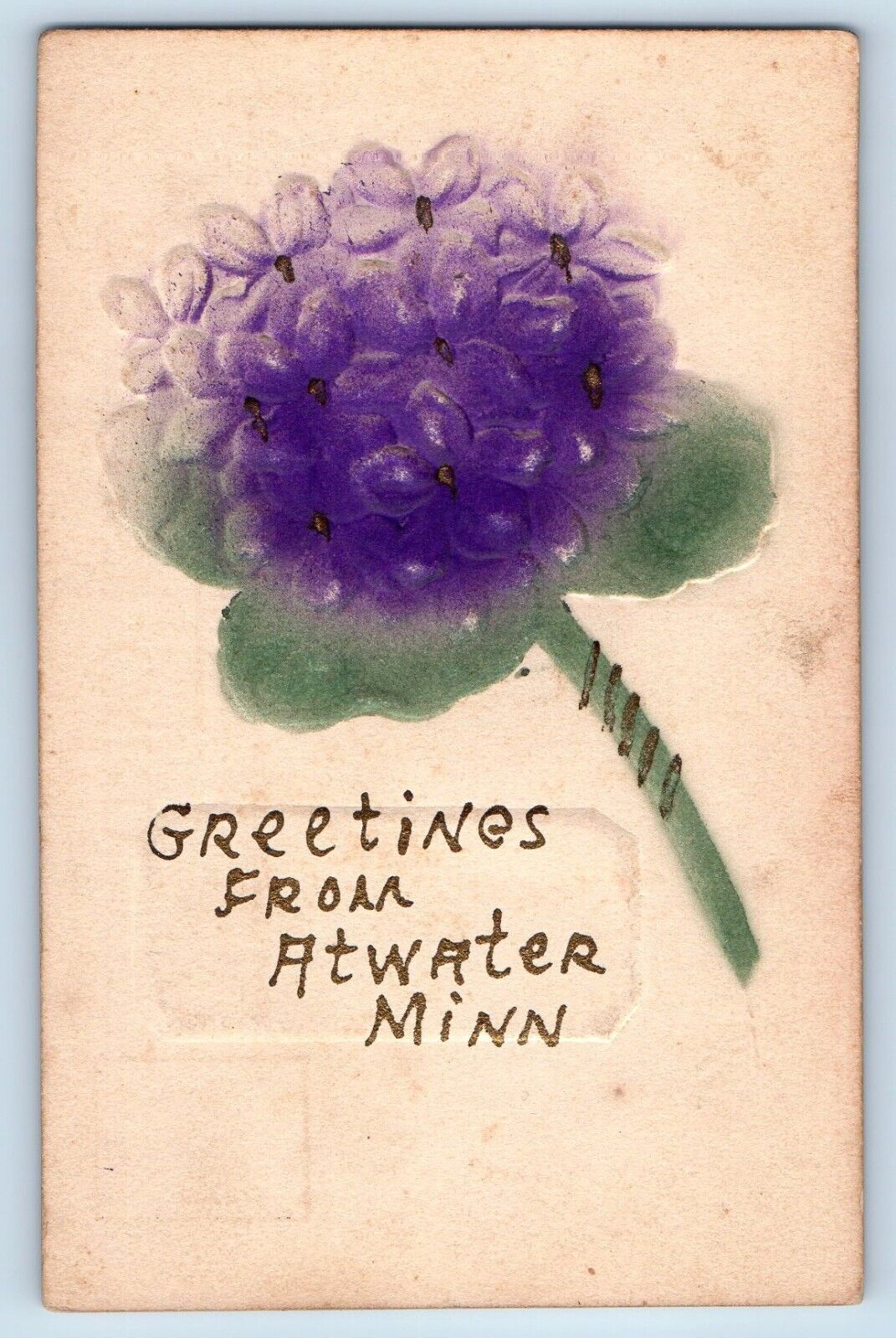 Atwater Minnesota MN Postcard Greetings Flower Airbrush Glitter Embossed c1910