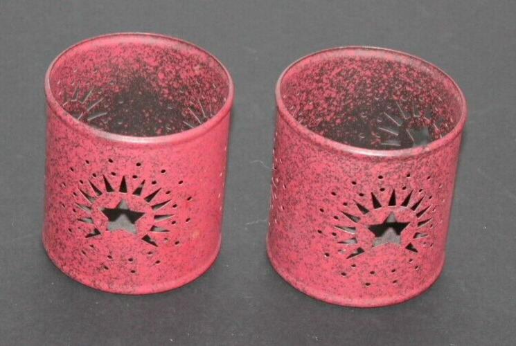 Party Lite red tin votive holders 3.25\