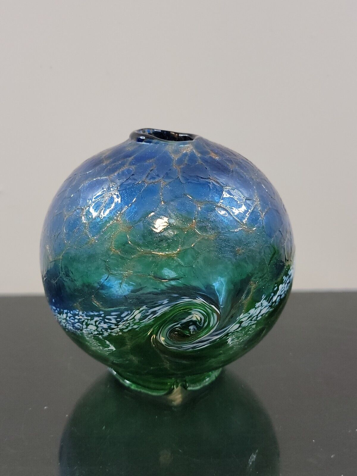 Kitras Art Glass Blue And Green VanGogh “Starry Nights “Glow Candle Dome