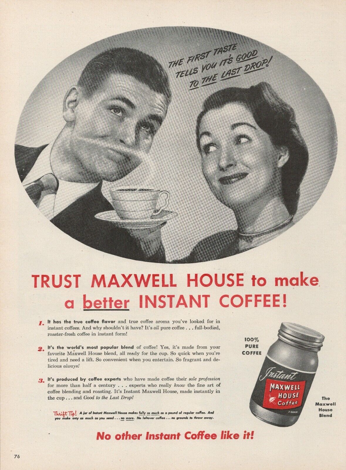 1947 Maxwell House Instant Coffee Trust To Make Better No Other Like It Print Ad