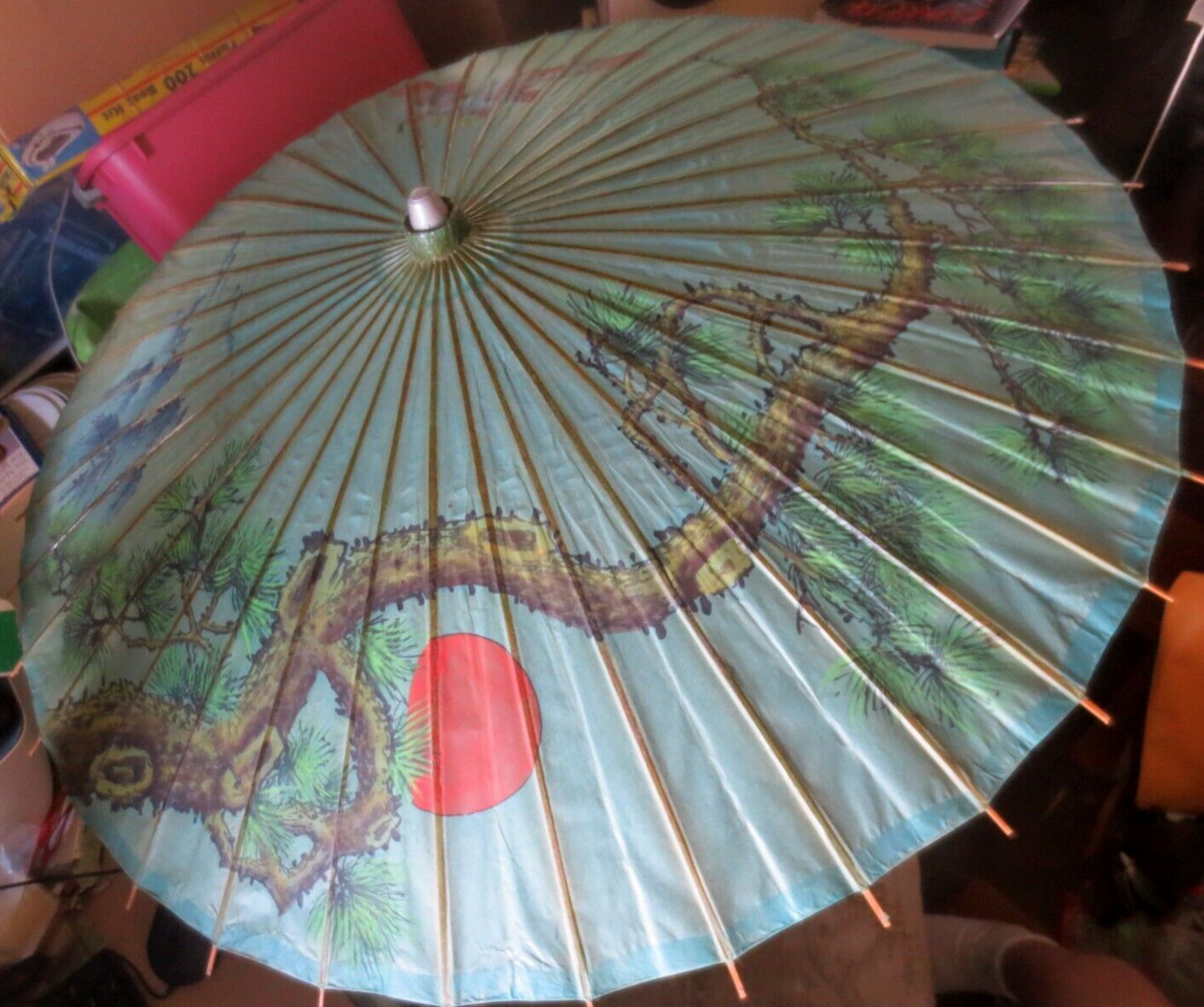 Vintage Japanese Umbrella Parasol Rice Paper Hand Painted