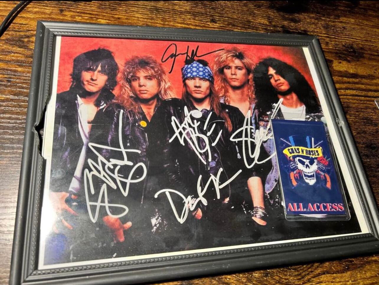 Guns N Roses Band signed  Framed photo reprint with crew Laminate Pass
