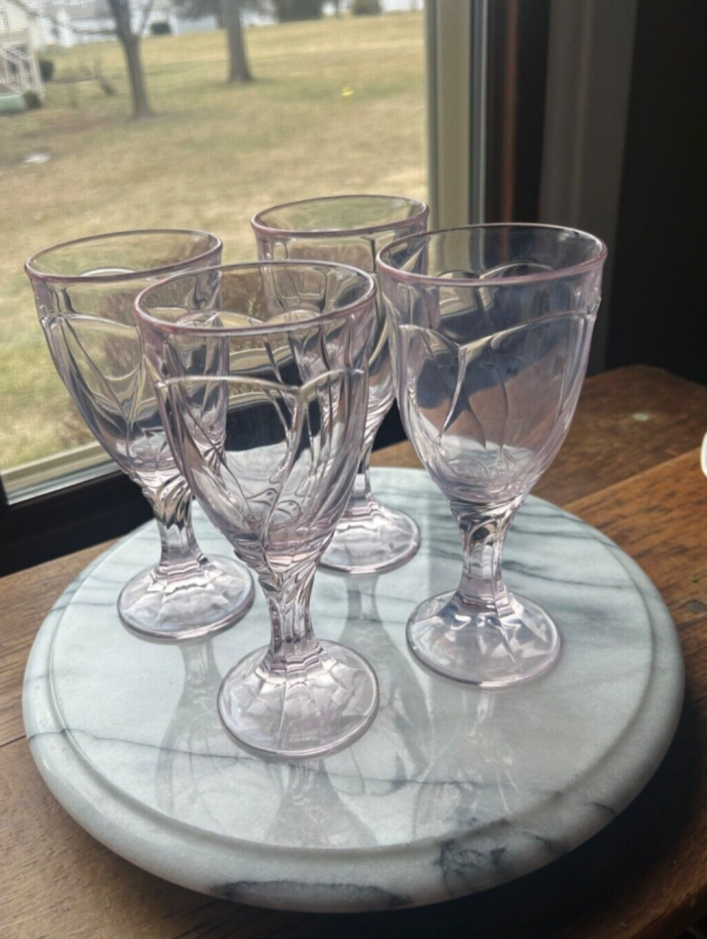 Noritake Sweet Swirl Pink Water Glasses 7 3/8” Tall 3 1/2” Across Top, Set Of 4