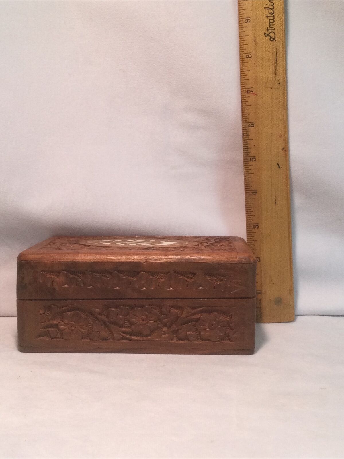 Vintage Hand Carved Teak Wooden Jewelry Box Made in India