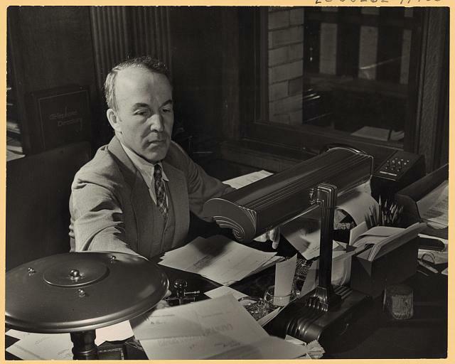 Archibald MacLeish,Librarian of Congress,desk,office,papers,officers,1939