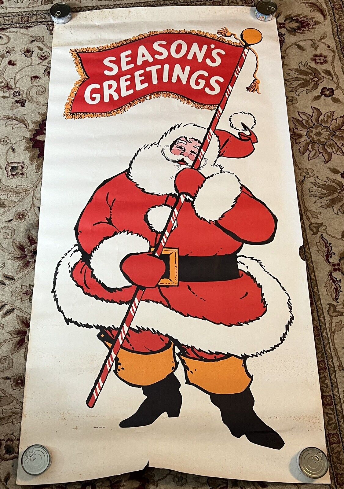 Vintage 72x36 Santa Seasons Greetings Store Poster by Philipp Sales Inc. Rare