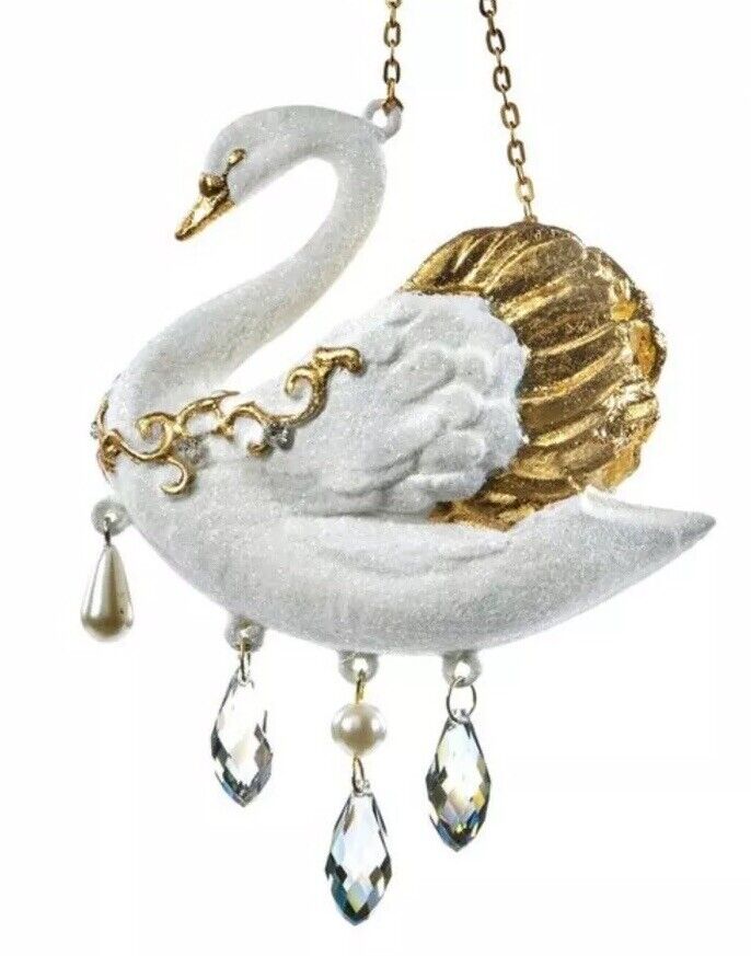 Katherine\'s Collection Royal White Gilded Swan Ornament NEW Christmas 28-628214