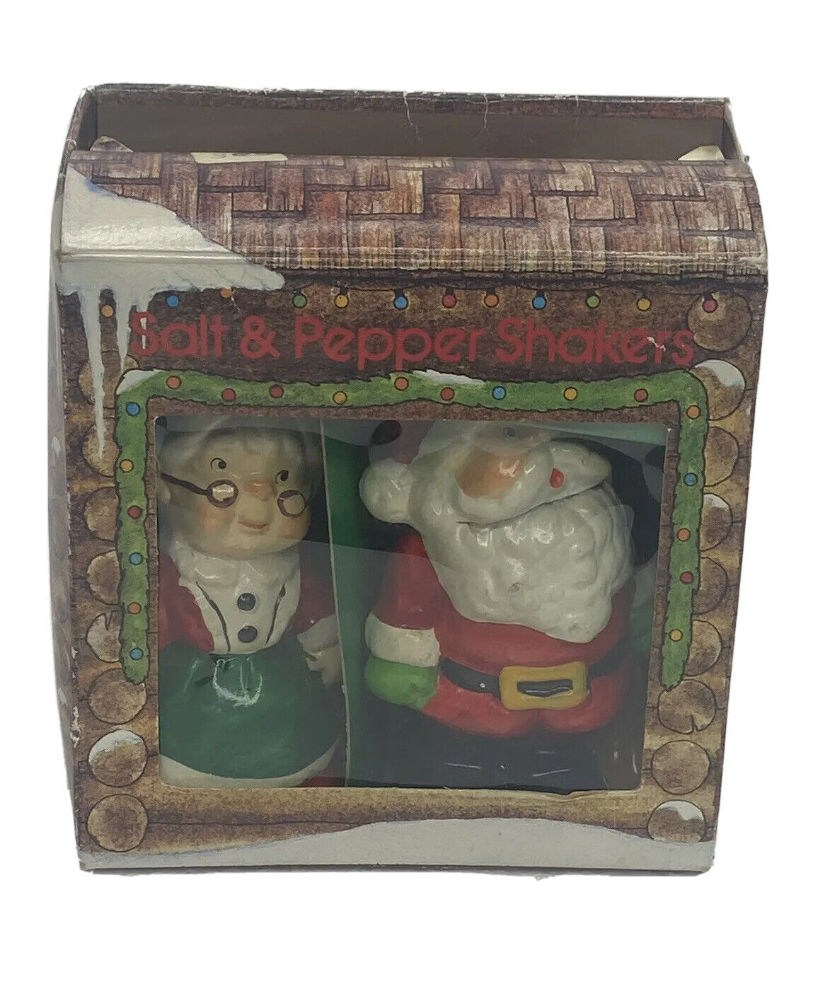Vintage Enesco Santa Mrs Claus Salt & Pepper Shakers 1979 4” Boxed