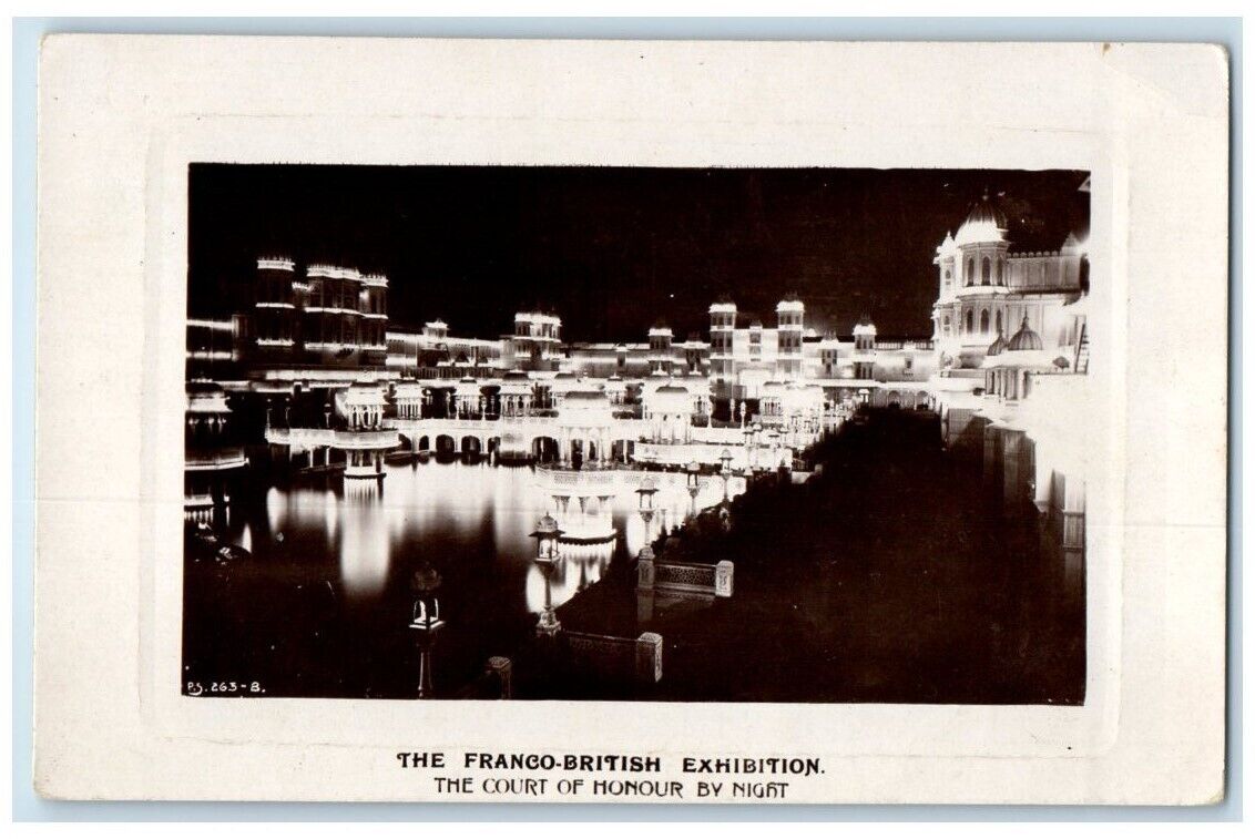 1908 Franco-British Expo Court Of Honour Night Rapid London RPPC Photo Postcard