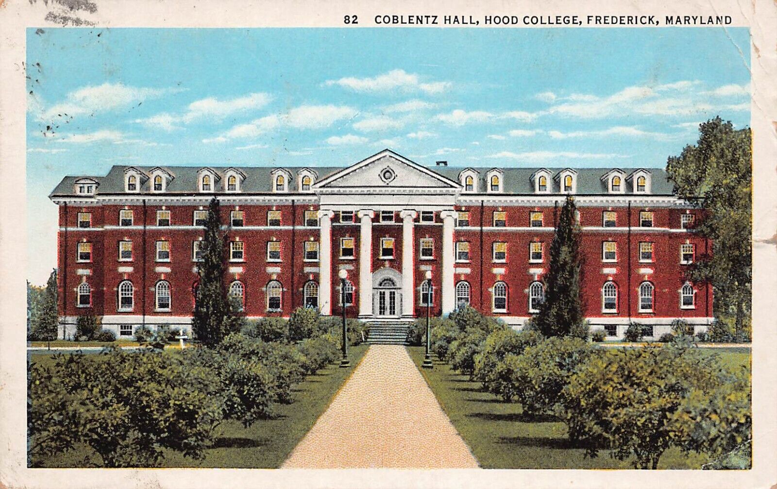 Frederick Maryland Coblentz Hall Dormitory Hood College Campus Vtg Postcard A54