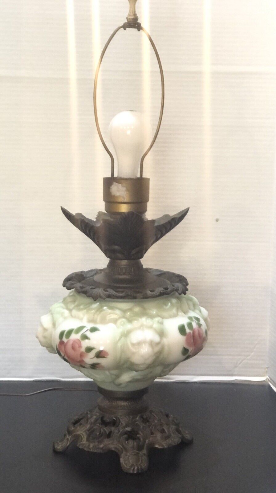 Gone With the Wind GWTW Hand Painted Floral Lamp 26” Tall No Shade