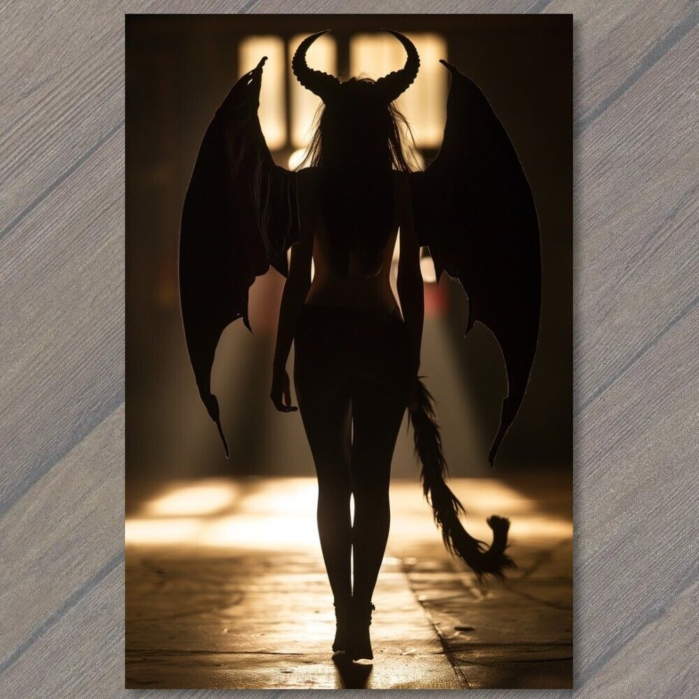 POSTCARD Demon Beautiful Sexy Woman Horns Wings Post Devil Strange Unusual Scary