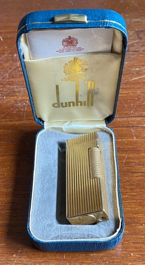 Vintage Dunhill Rollagas Lighter Gold Plated Used Not Tested Original Box Papers