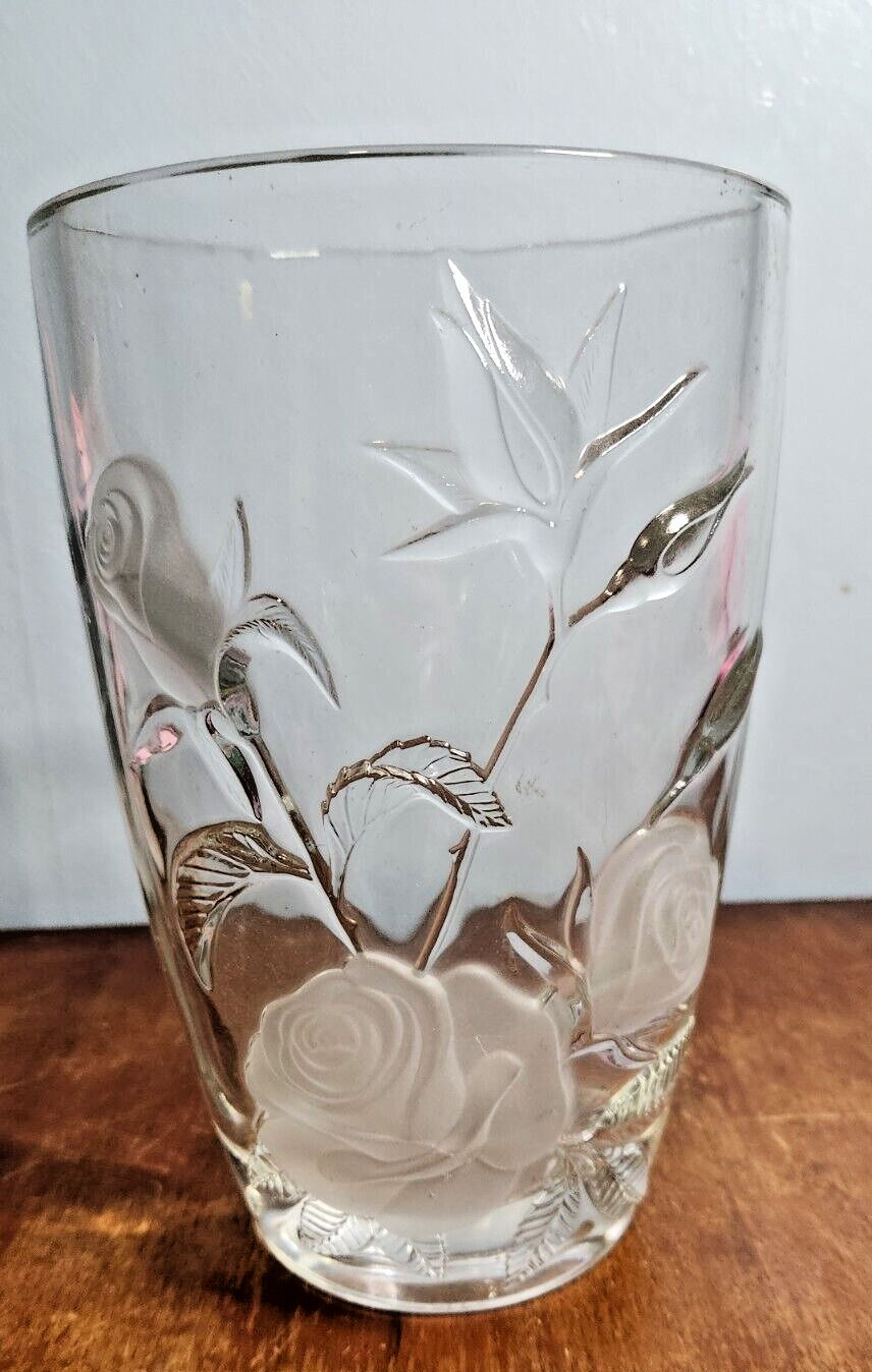 Mikasa Clear Oval Vase with Frosted Rose Design 10.5\