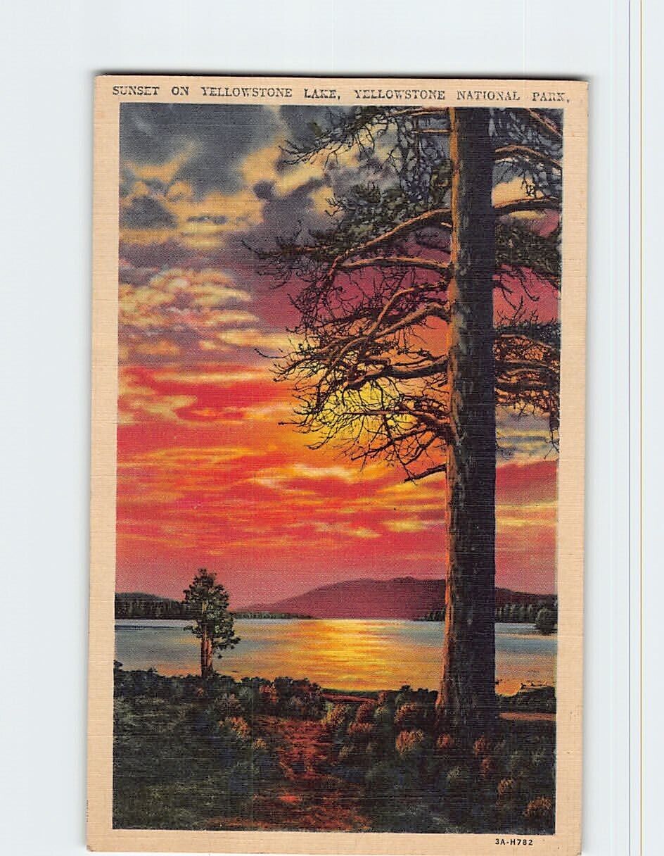 Postcard Sunset on Yellowstone Lake Yellowstone National Park USA