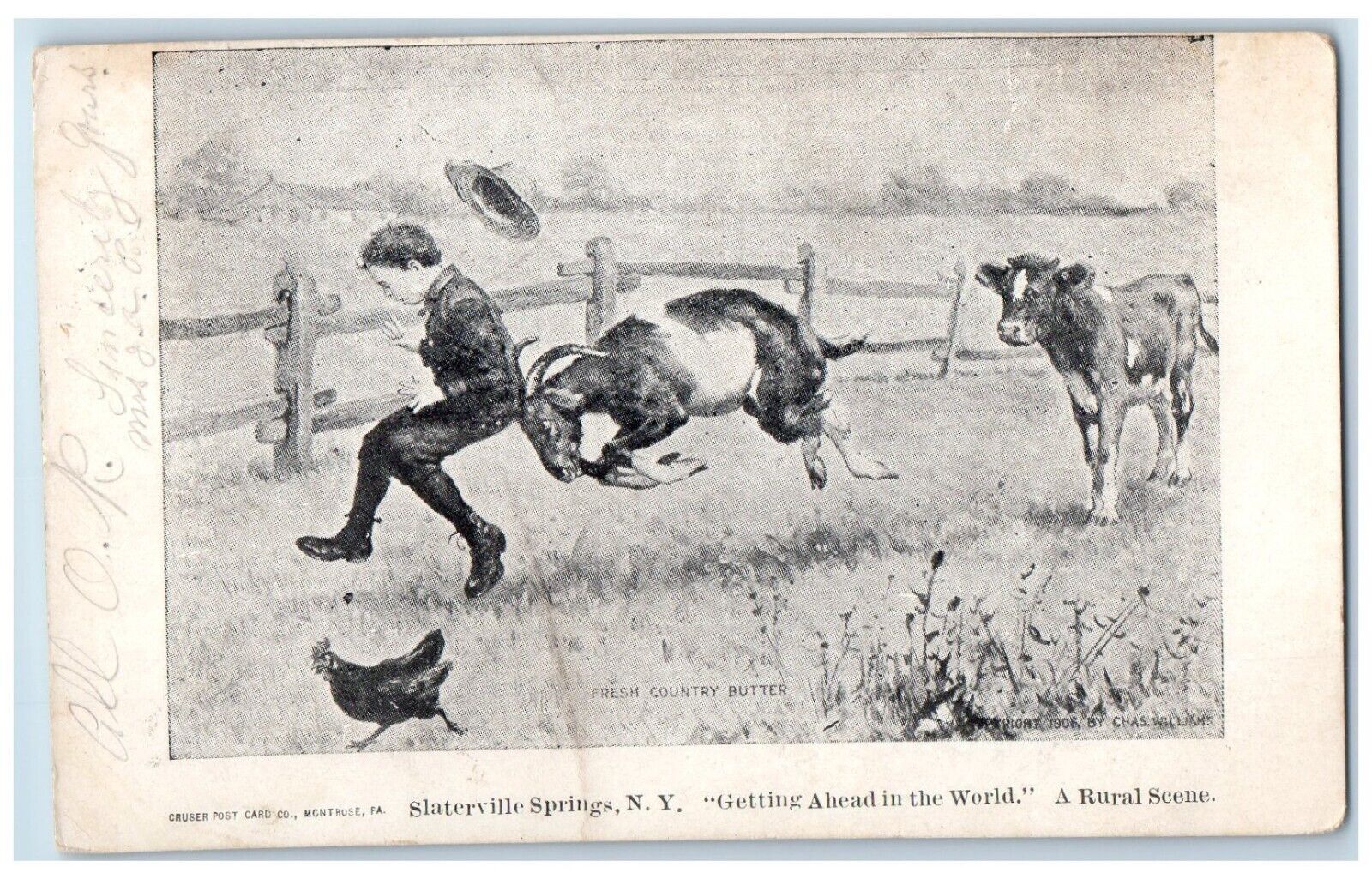 1906 A Rural Scene Getting Ahead In The World Slaterville Springs NY Postcard