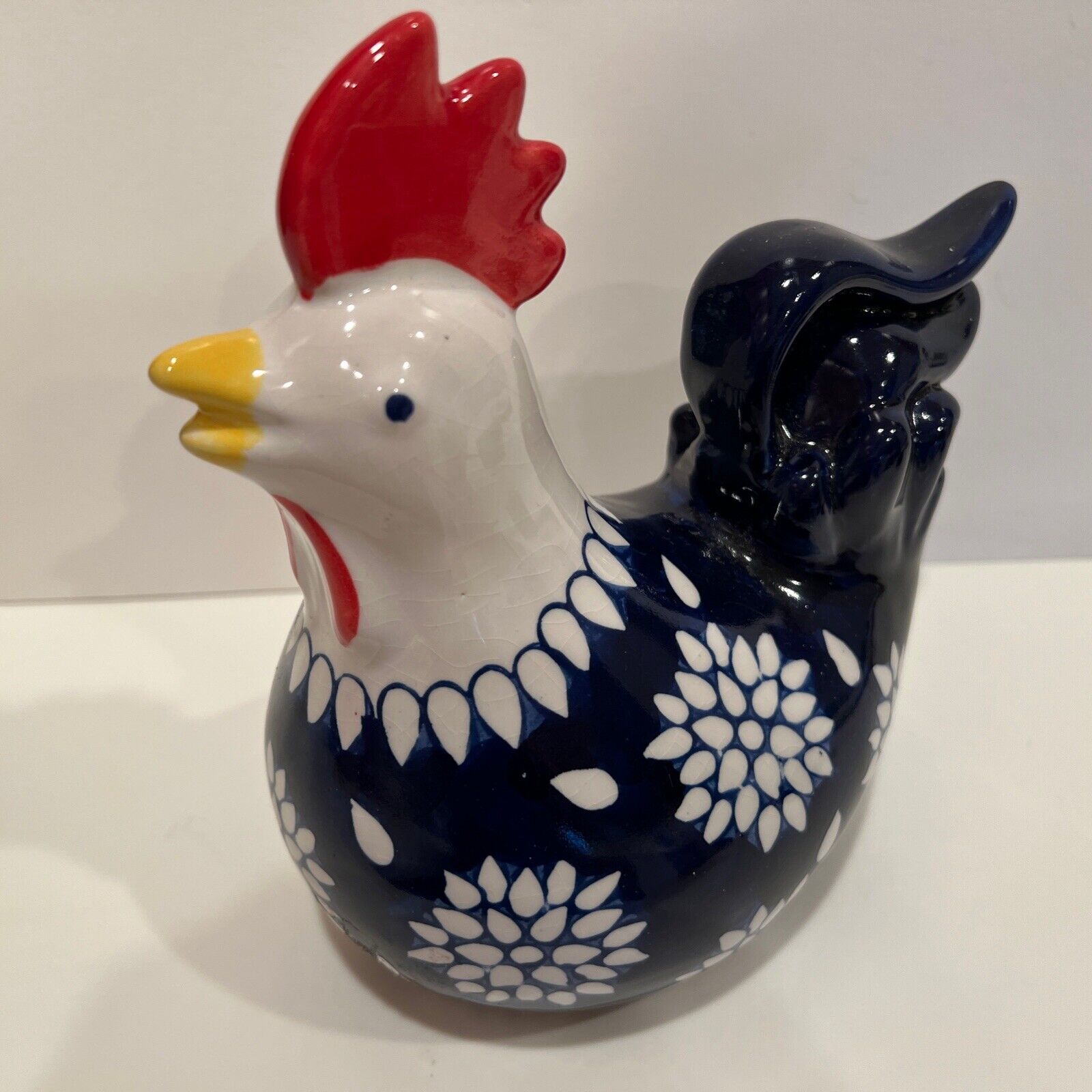 Mikasa Home Accents Ceramic Rooster Chicken Blue White and Red 
