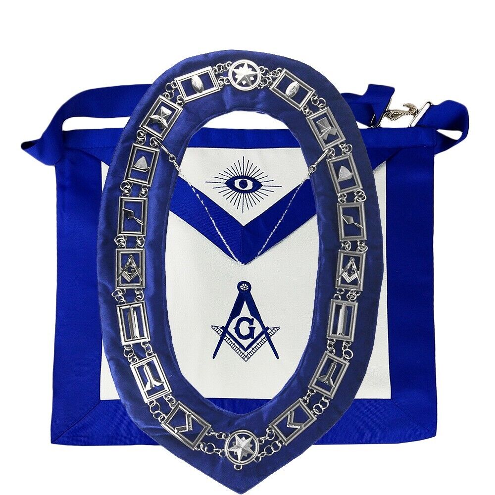 Masonic Regalia Blue Lodge Master Mason Apron & Working Tools Collar Chain Set