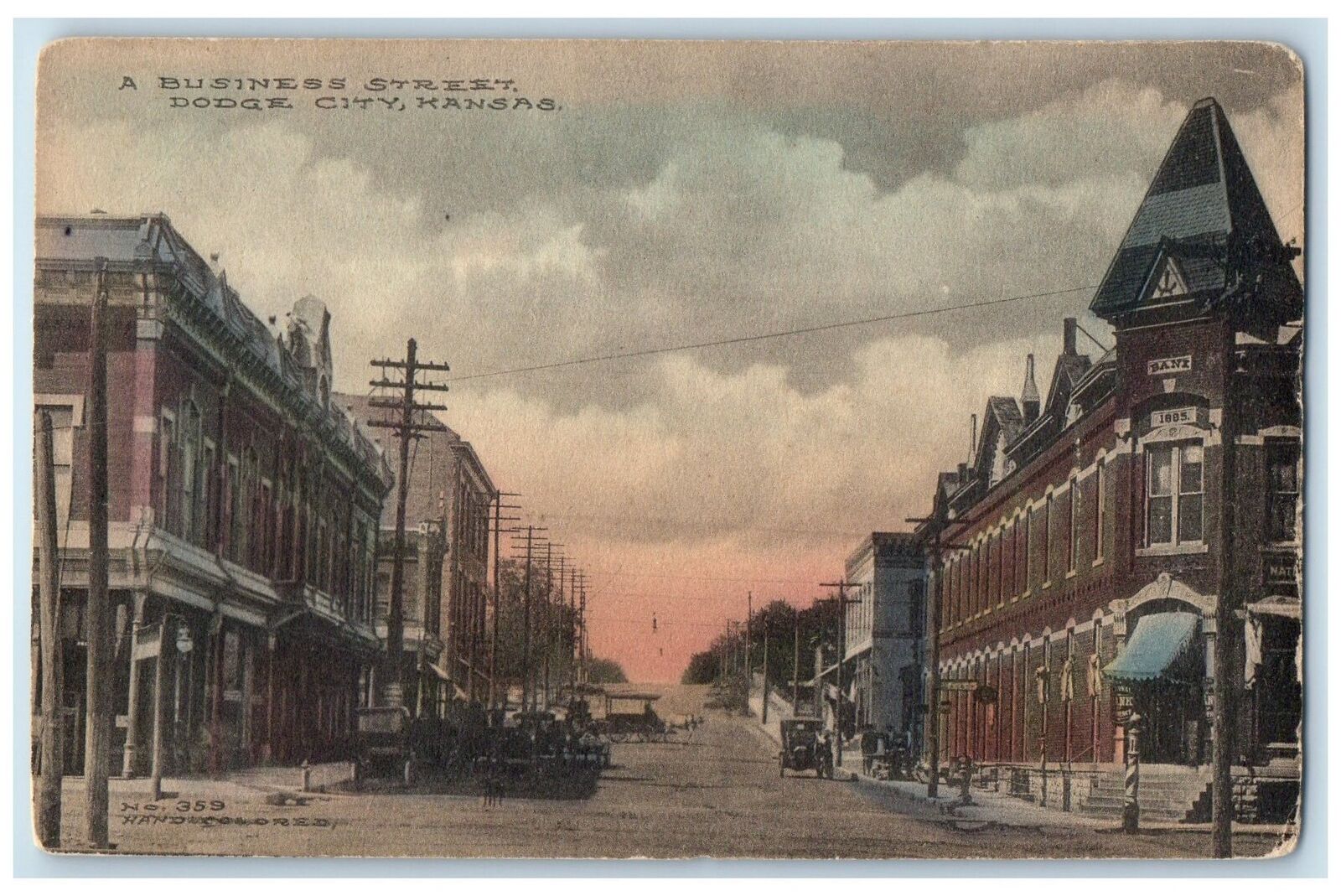 1911 Business Street Classic Cars Horse Carriage Dodge City Kansas KS Postcard