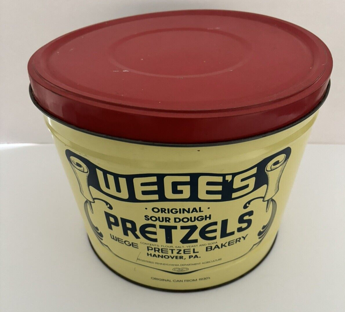 Vintage Wege's Original Sourdough Pretzels Tin Hanover (York Co.) PA