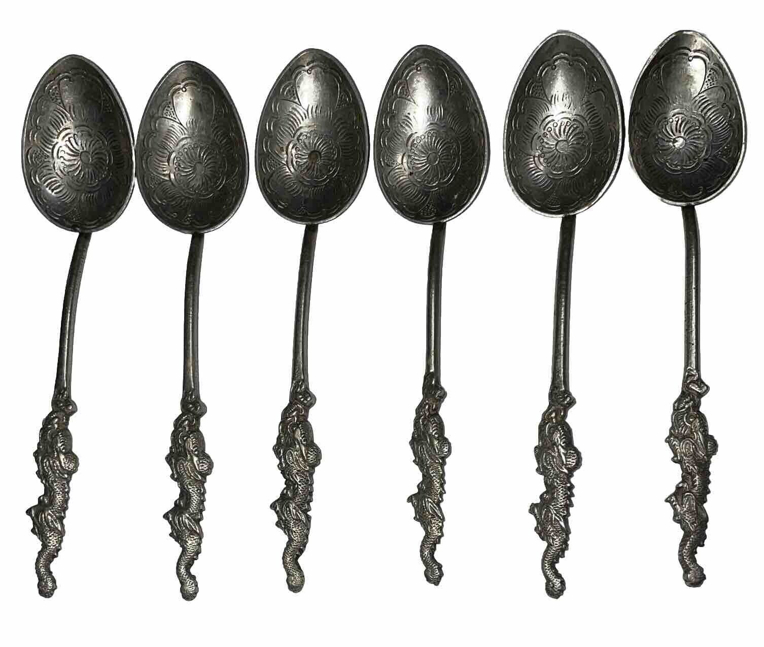 Set Of 6 Early 20th Century Souvenir Dessert  Spoons From Nagasaki Hallmarked