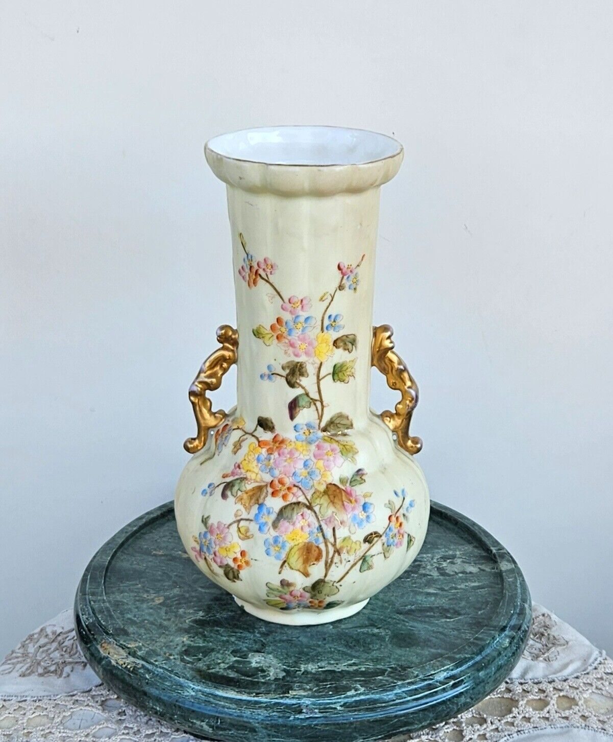 Antique RW Rudolstadt Porcelain Vase Patent hand painted Flowers Germany