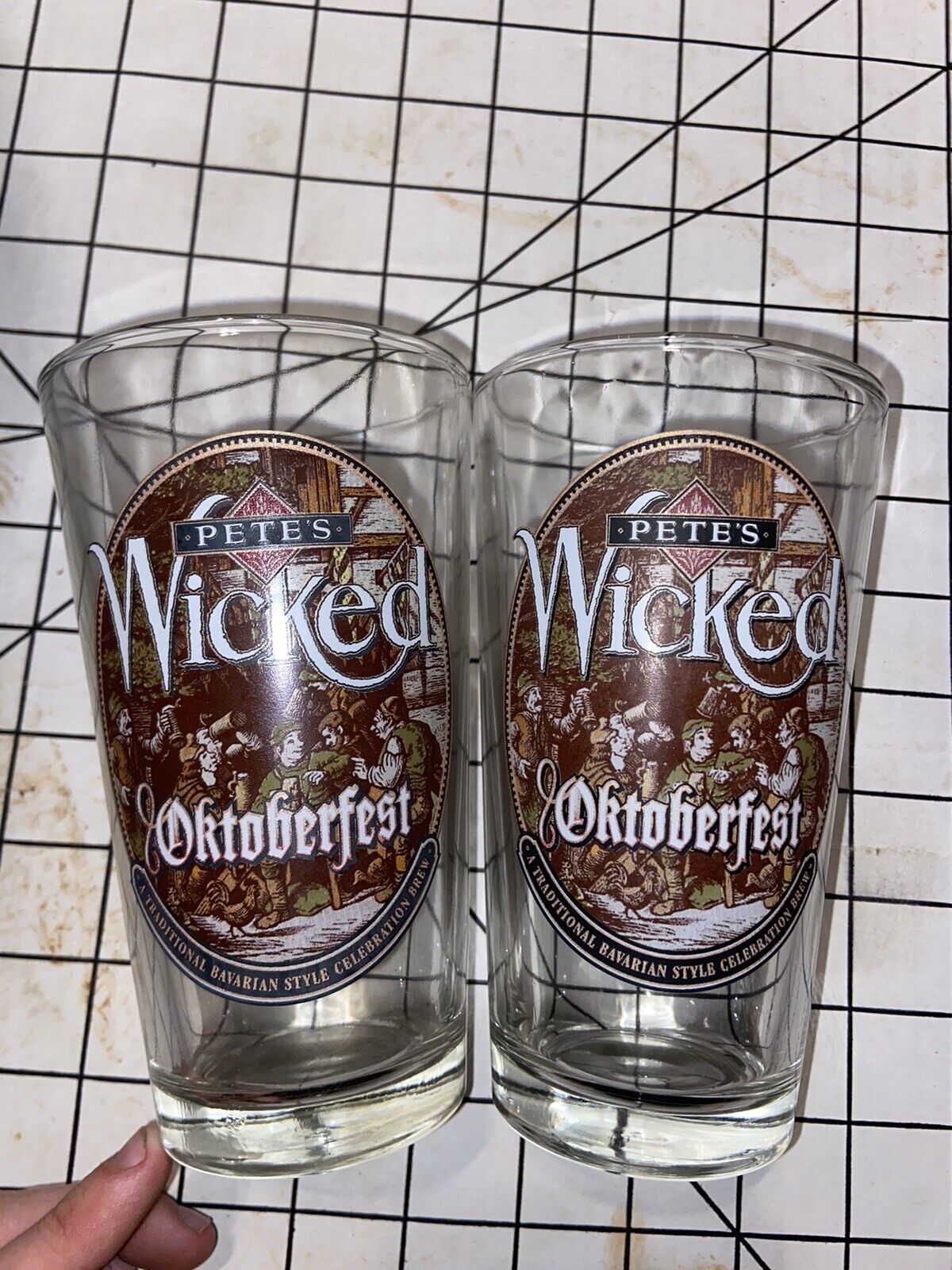 Pete\'s Wicked Ale Oktoberfest Bavarian Pint Beer Glass Lot Of 2