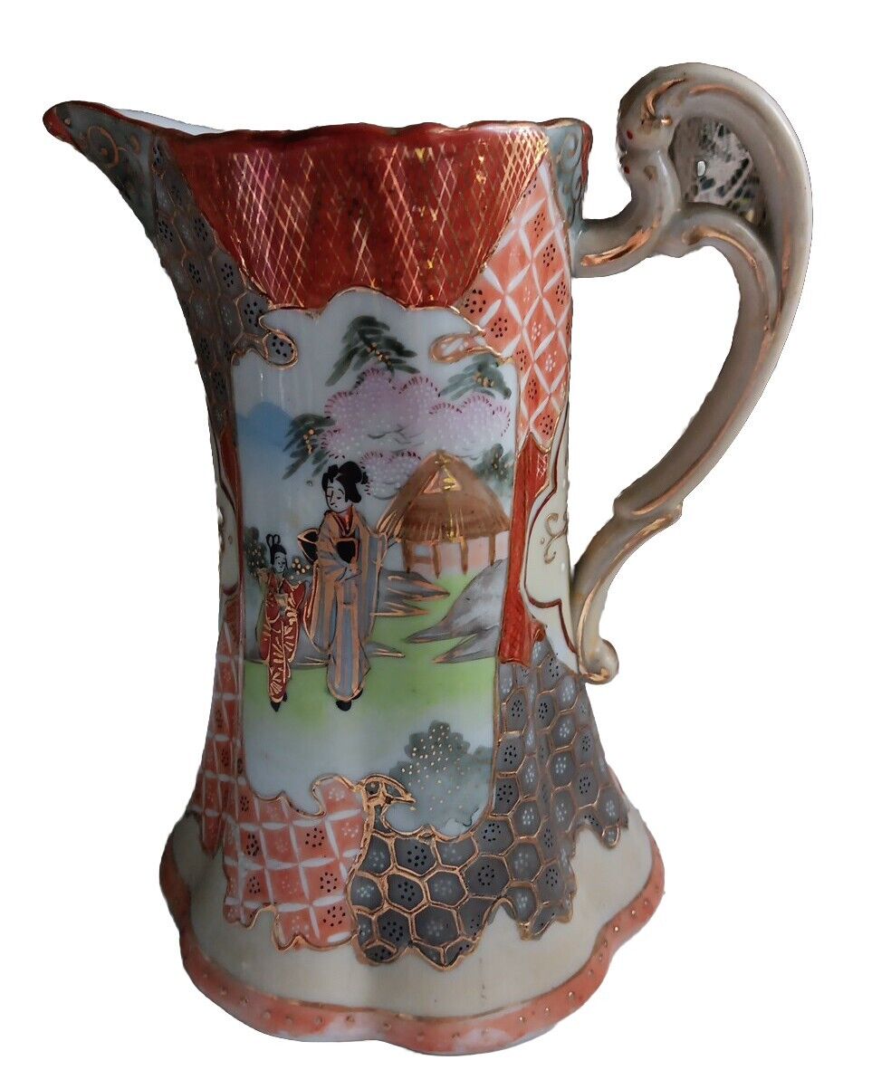 Vintage 1920s Kutani Chocolate Pot Tea or Vase JAPANESE Signed Gold Gilt Details