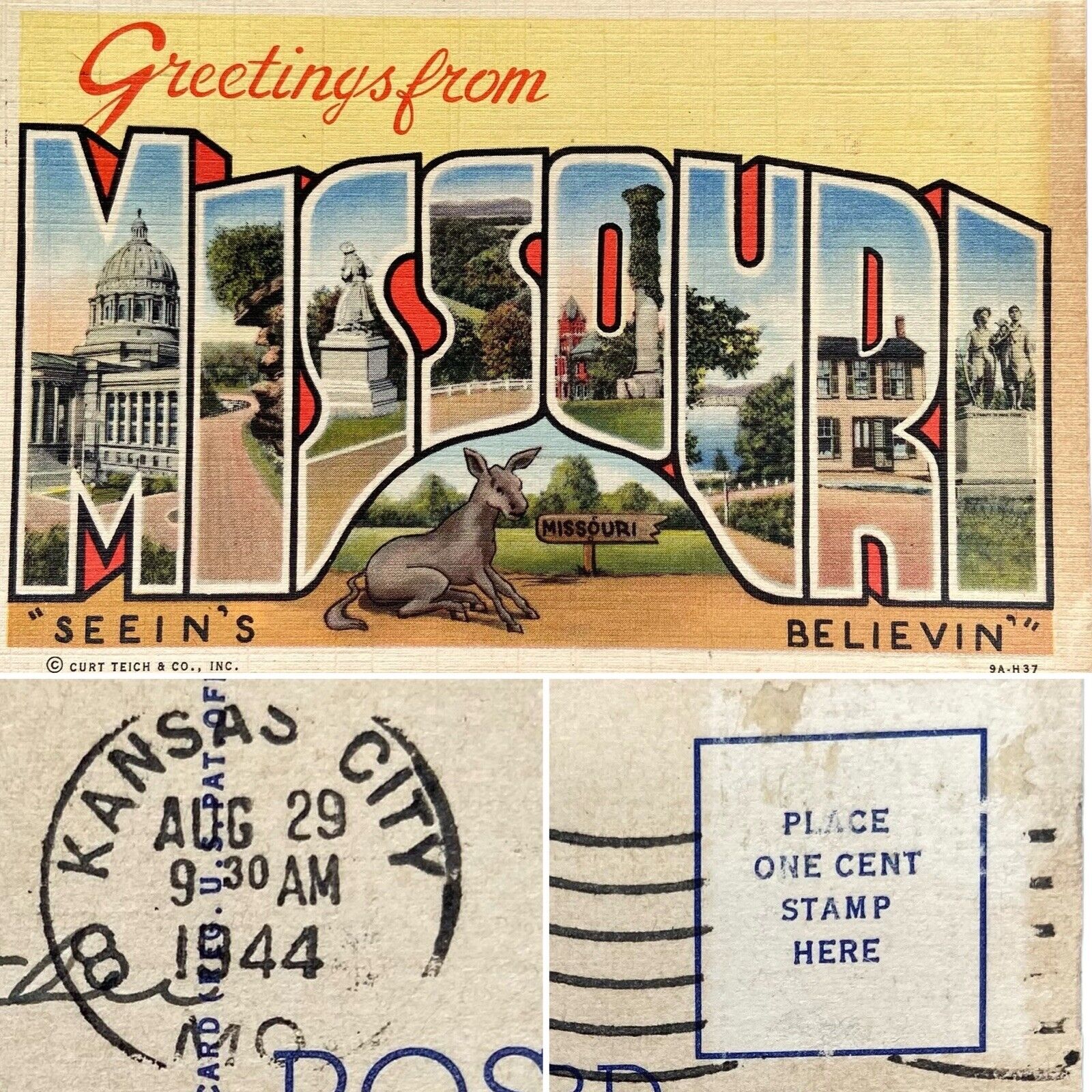 Postcard MO Large Letter Greetings from Missouri Seein\'s Believin\' Linen 1939