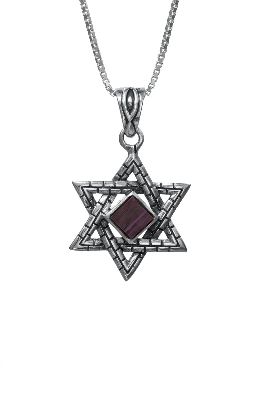 Magen David with Nano Bible Torah Pendant Jerusalem Stones Necklace Silver 925