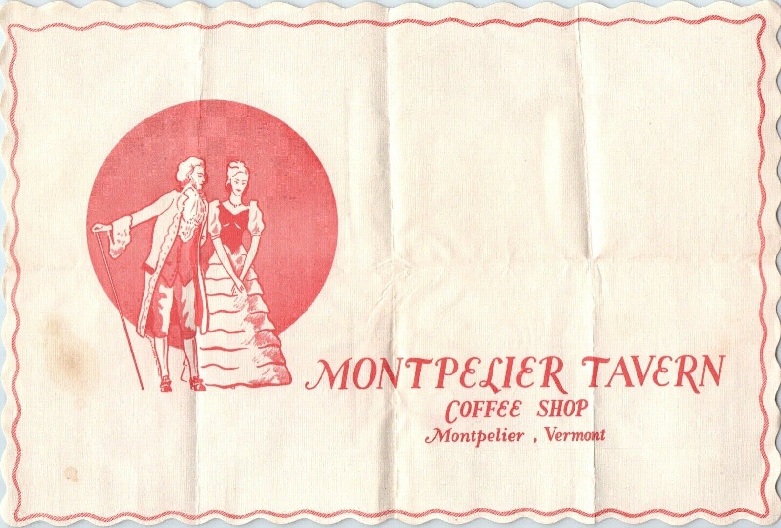 Montpelier Tavern Coffee Shop Place Mat 1938 Montpelier, Vermont -E9E-44