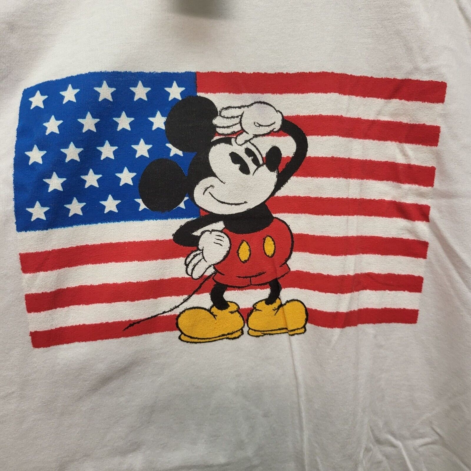Vintage Disney Store White T Shirt Mickey Mouse Salute American Flag XXL