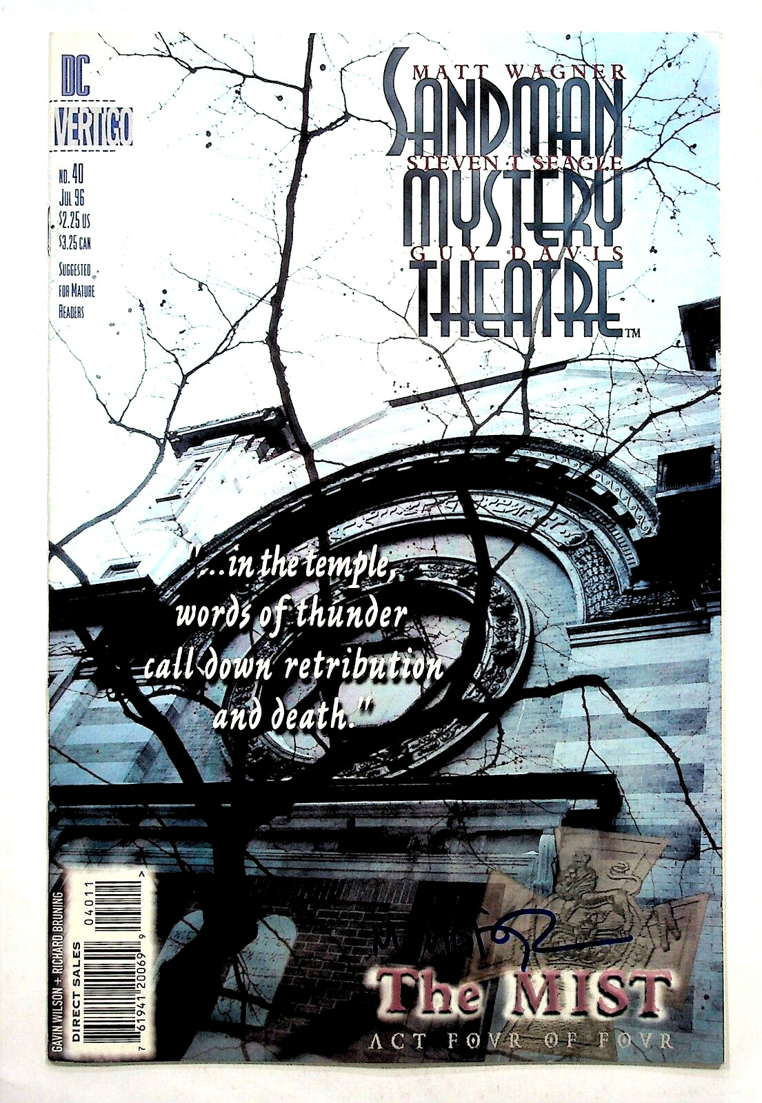 Sandman Mystery Theatre #40 Signed by Matt Wagner DC Vertigos Comics
