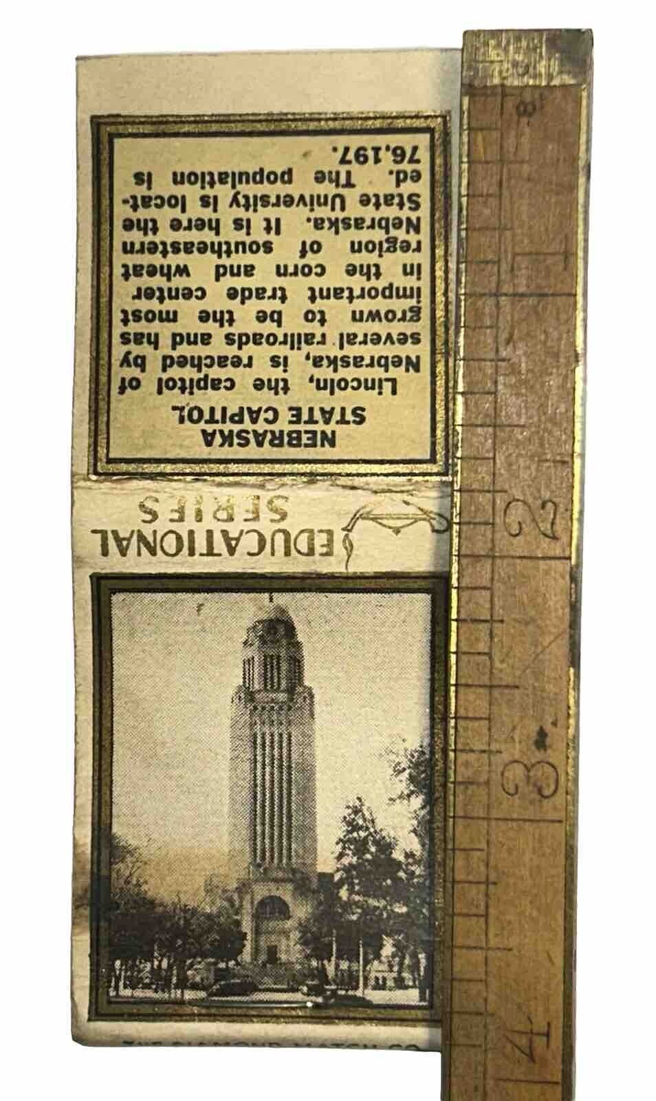 Early Nebraska State Capitol Image Picture Matchbook Lincoln 1930s Diamond USA