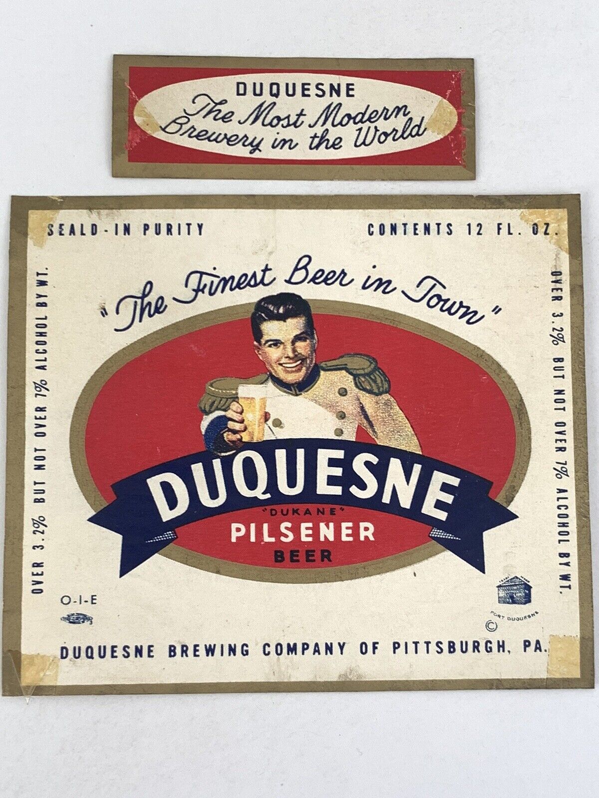 Vintage Duquesne Brewing Beer Label Pittsburgh Pennsylvania & Neckband 12oz