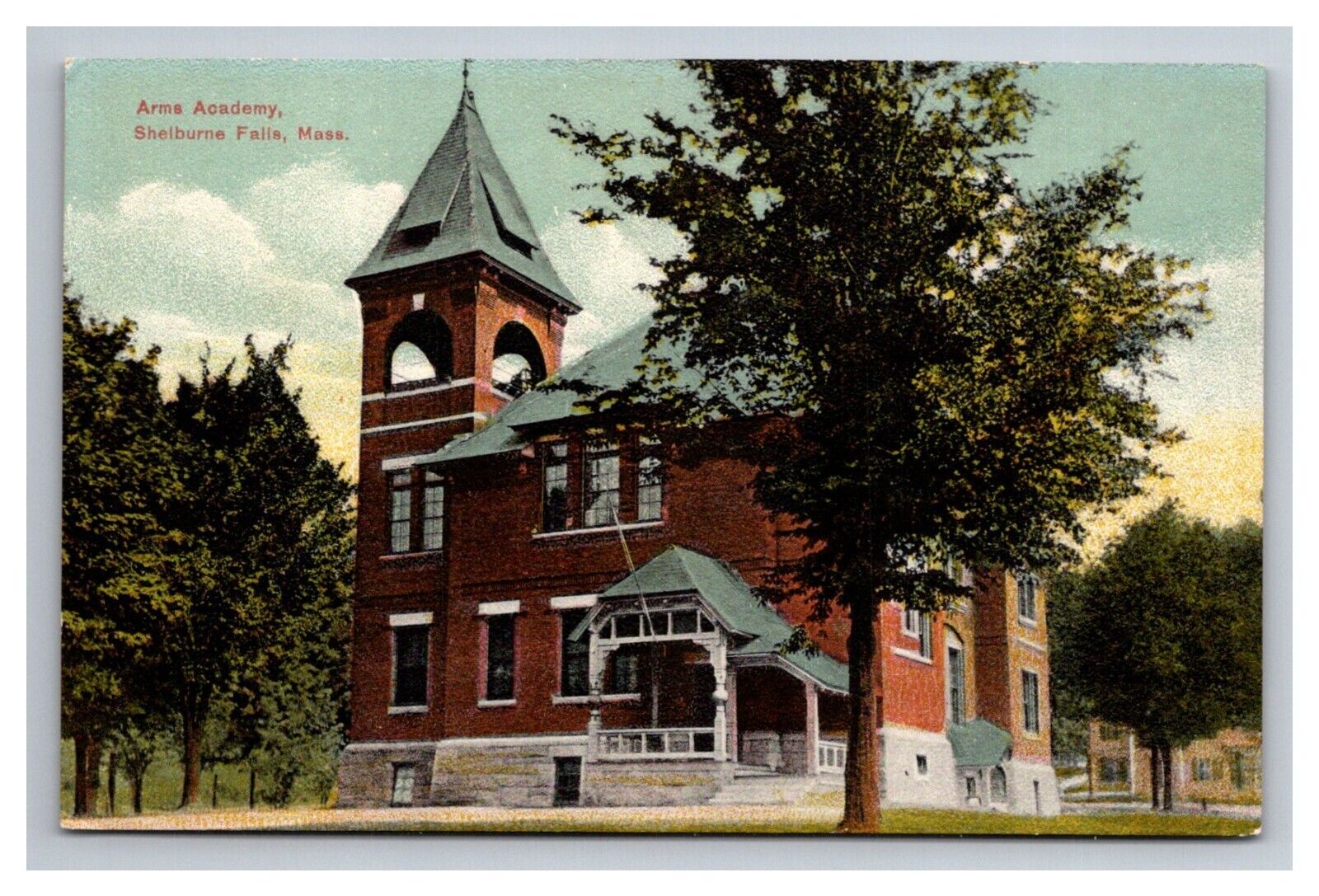 Postcard Shelburne Falls Massachusetts Arms Academy Building