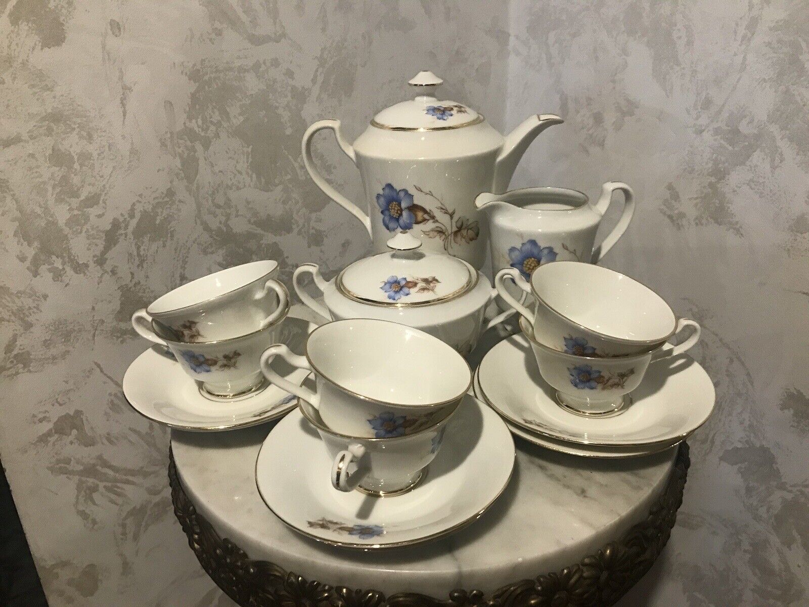 Vintage Bollate Italy Floral Gold Trim Porcelain Mini Coffee Tae Set
