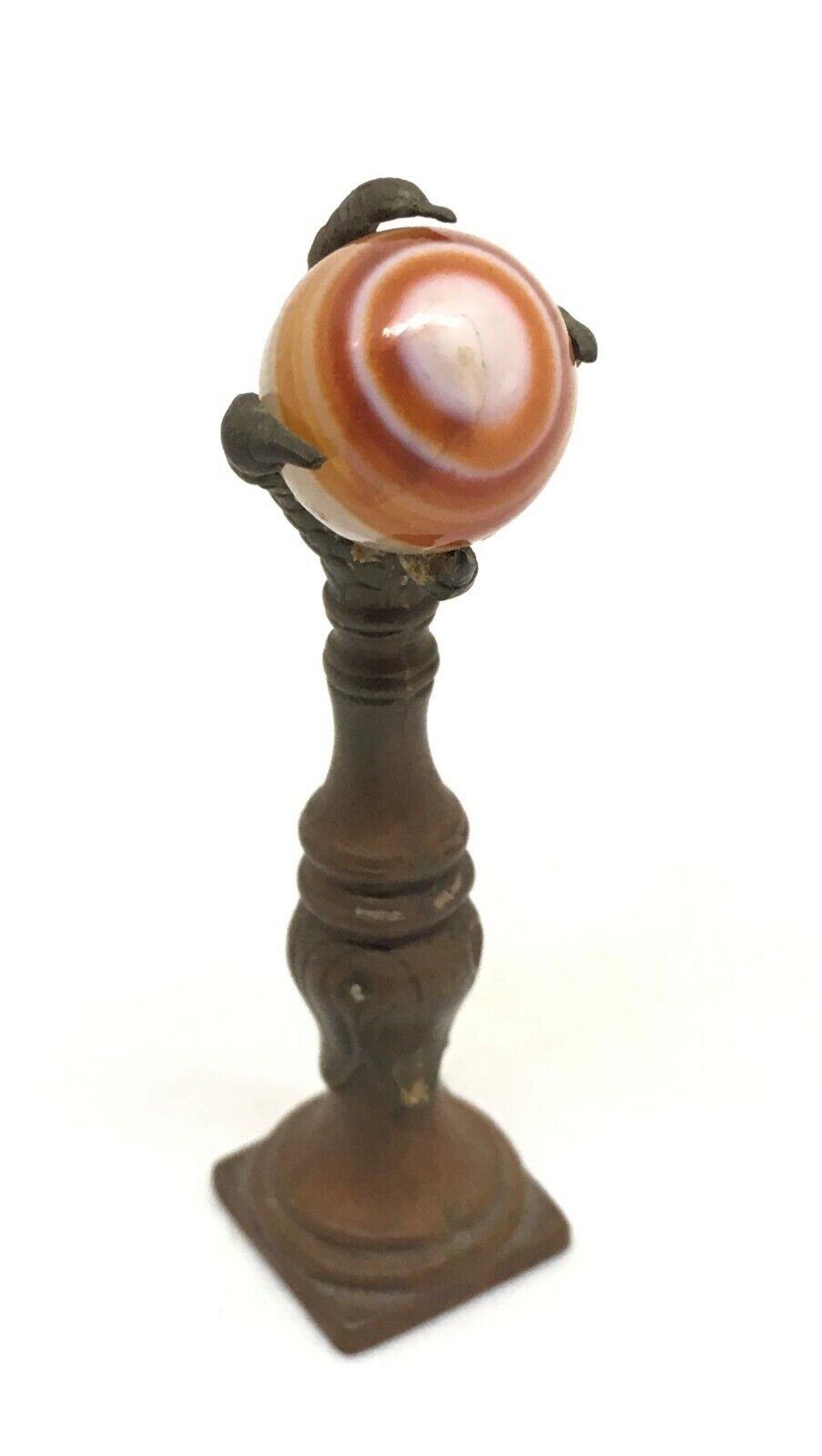 Late 19th C. Agate Marble & Brass Claw Foot Wax Seal With A Square Base