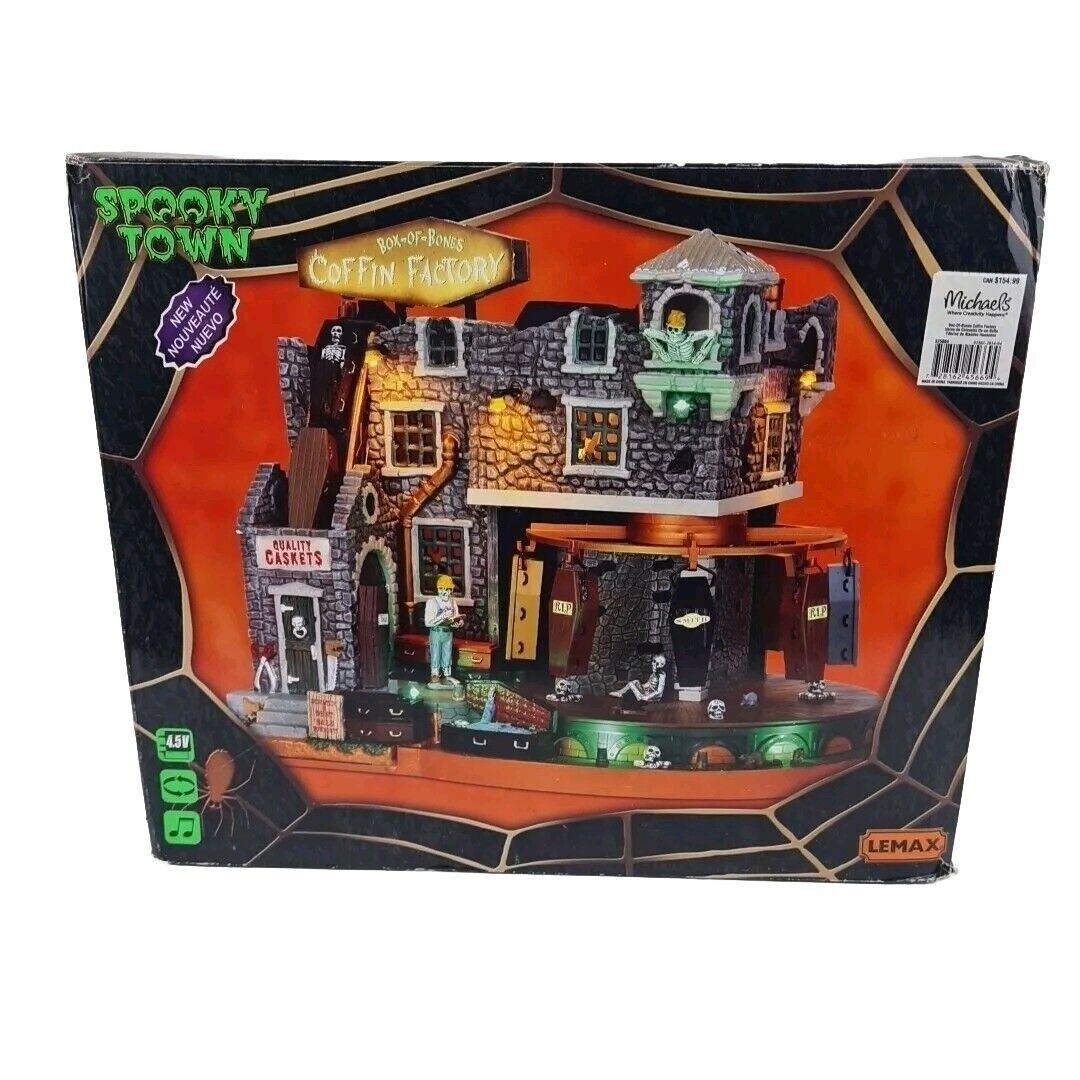 Lemax Spooky Town Animated Box of Bones Coffin Factory 2014 #45669 Tested Works