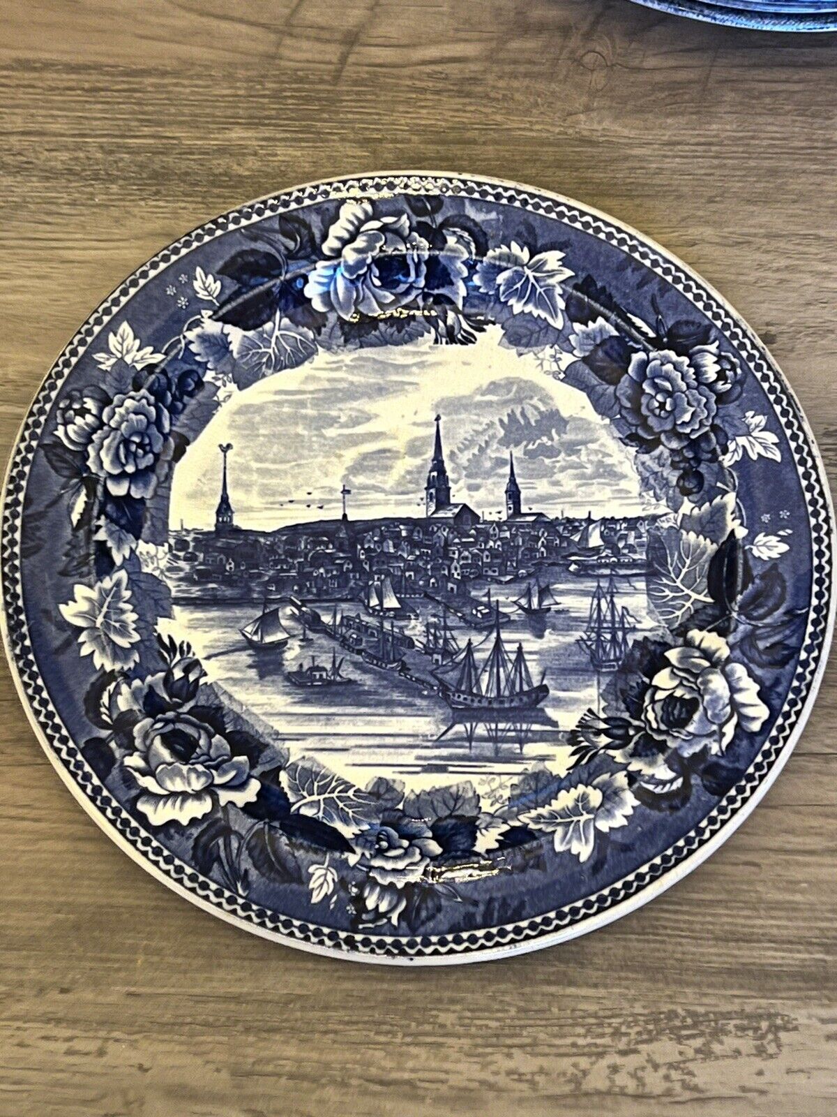 Antique Wedgwood Boston In 1768 Blue Transferware Plate England