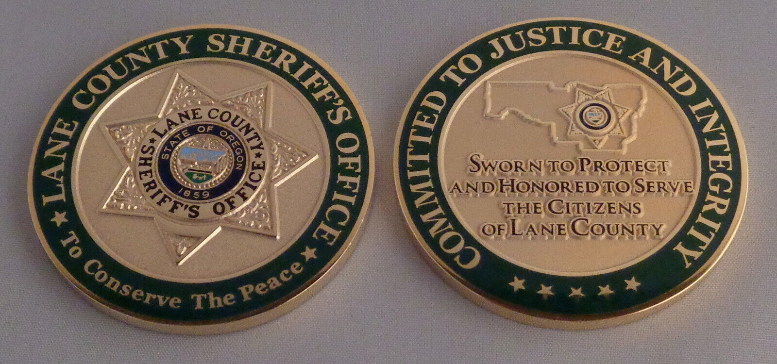 Lane County Sheriff\'s Office CHALLENGE COIN Oregon OR police CONSERVE THE PEACE