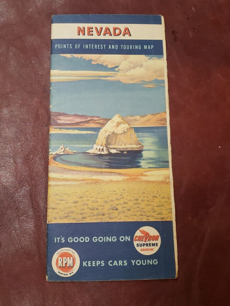 1950’s Nevada Points Of Interest & Touring Map Pyramid Lake Chevron Supreme Gas